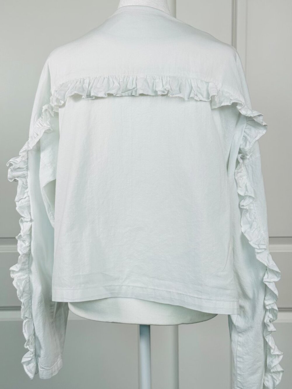 COMMENSE Pure 100% Cotton Ruffle Decor Shorts Set, Cream, Women's Size L - Picture 6 of 9